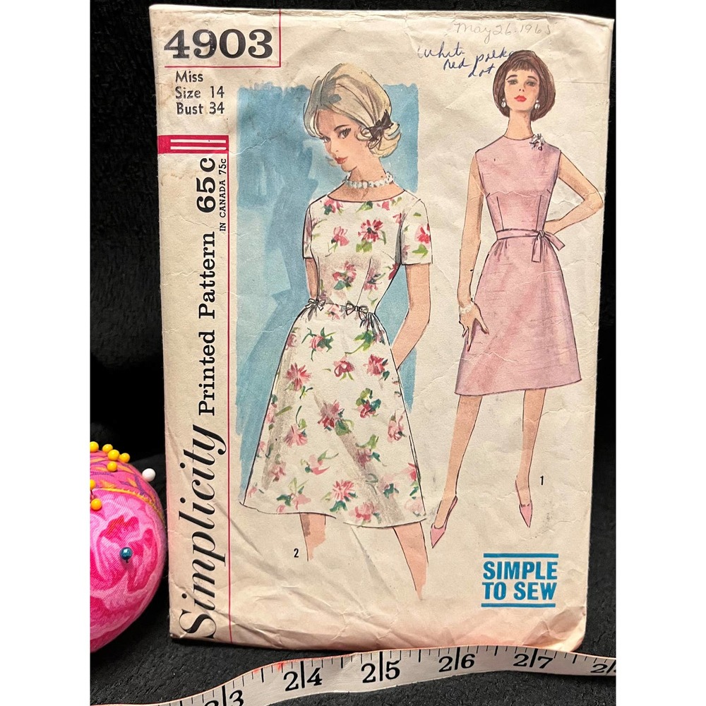 Simplicity 60's Vintage dress Simple To Sew Misses One-Piece Dress Bodice